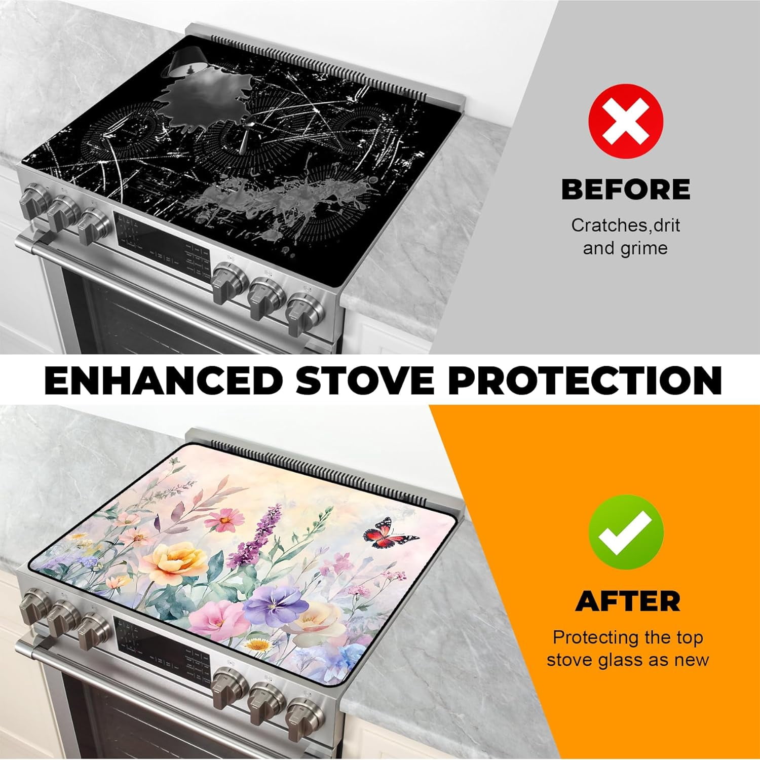 Heat-Resistant Glass Stove Top Cover with Anti-Slip Rubber Coating – 28.5x20.5 Inch Electric Stove Protector, Scratch-Resistant, Expands Counter Space, Stylish Kitchen Decor