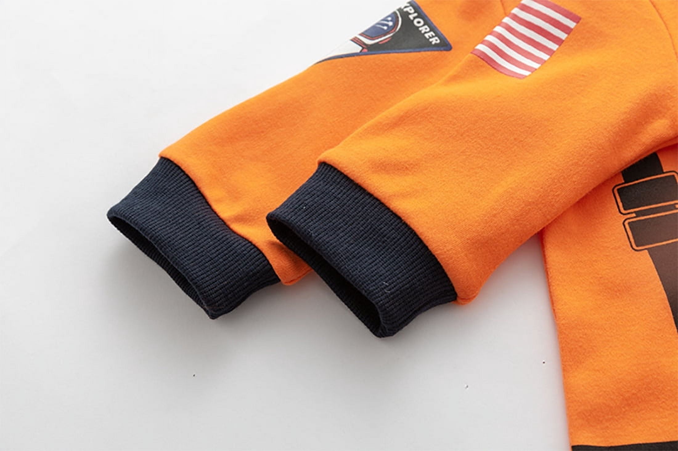 StylesILove Baby Toddler Boy Long Sleeve Astronaut Cotton Onesie Hooded Romper Cosplay Party Halloween Jumpsuit Outfit (24 Months, Orange - Long Sleeve)