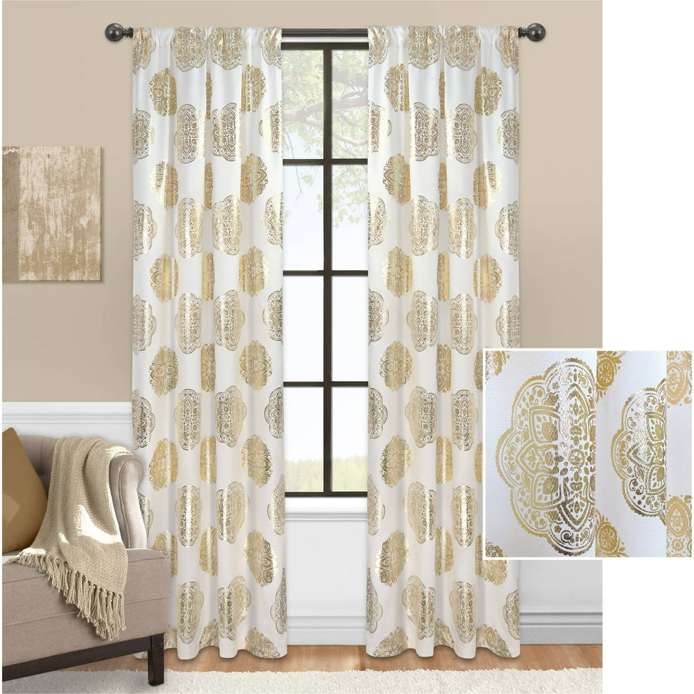 Mainstays Medallion Metallic Foil Window Curtain Panel