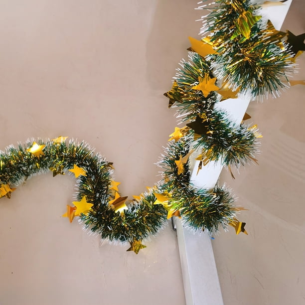 Guirnalda de Navidad 6.6FT Tinsel de rayas coloridas | Decoración navideña de plástico amarillo | Envoltura de árbol festiva ligera, muleta, muñeco de nieve, acento de escena de oso, 200cm,