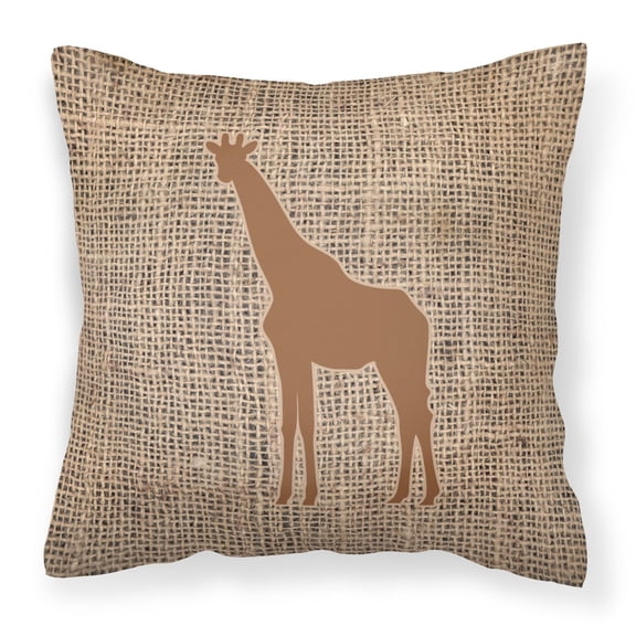 Carolines Treasures BB1001-BL-BN-PW1414 Giraffe Burlap and Brown   Canvas Fabric Decorative Pillow BB1001 14Hx14W
