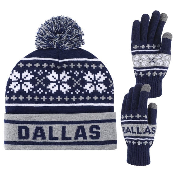 Bocaoying Vintage City Classic Stripes Cap Beanie Hat, DALLAS Printed Cuffed Winter Hat Knit Comes with Warm Gloves Gifts for Men Women Fans