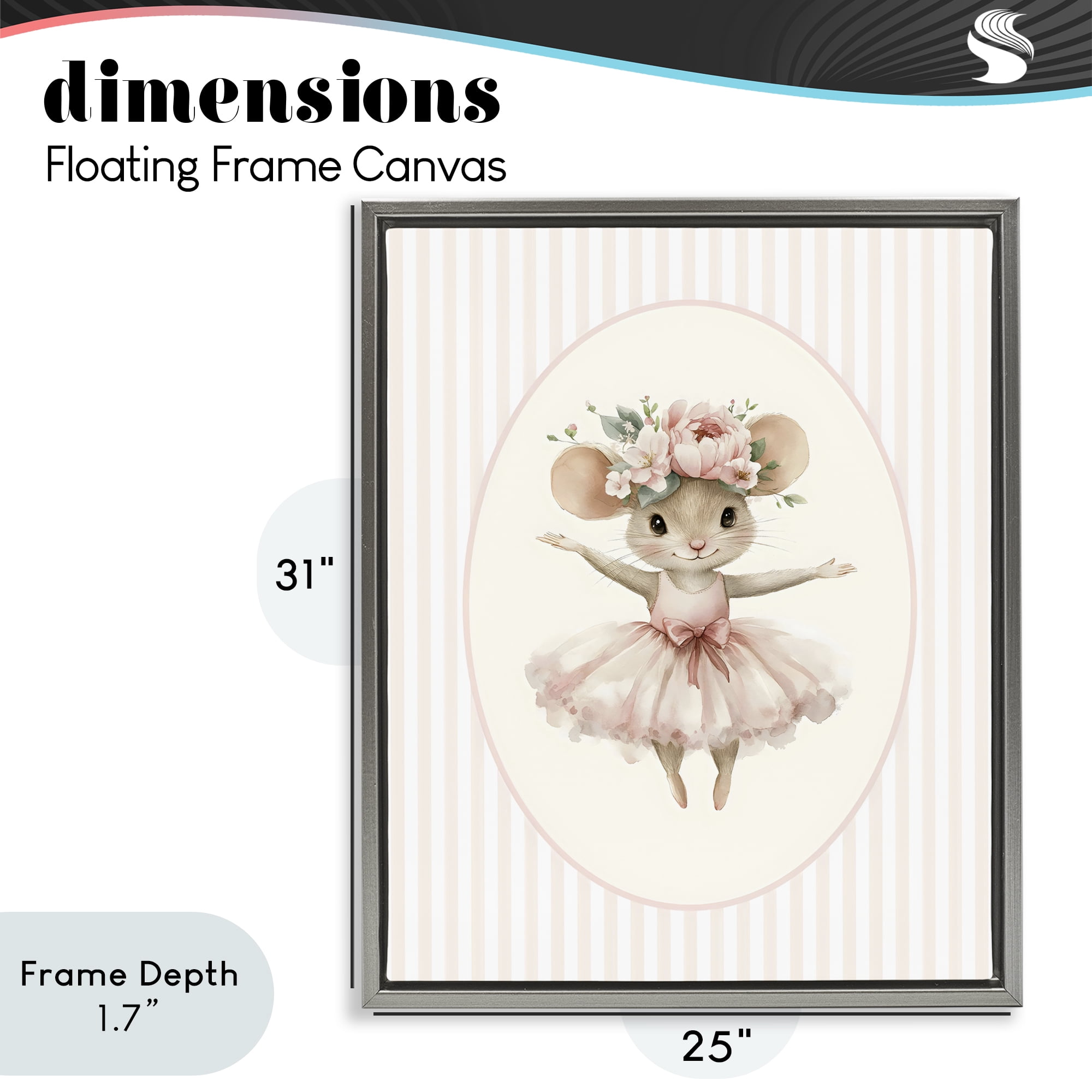 Stupell Industries Nursery Ballerina Mouse Striped Gray Framed Floater Canvas Wall Art, design by LSR Design Studio