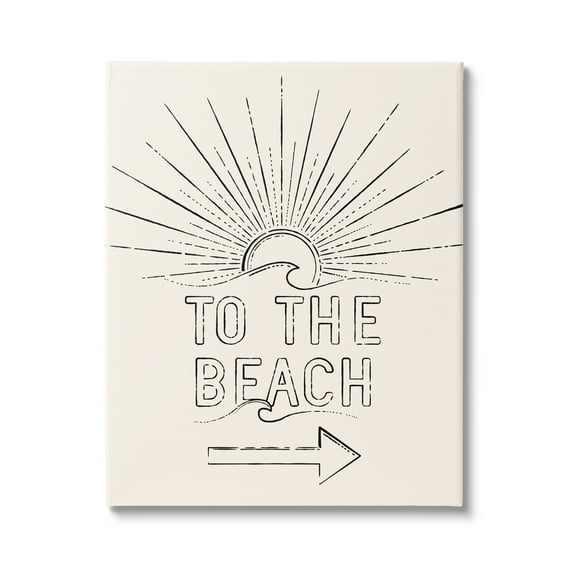 Stupell Industries To The Beach Weathered Vintage Sun Horizon Typography Graphic Art Gallery Wrapped Canvas Print Wall Art, Design by JJ Design House LLC