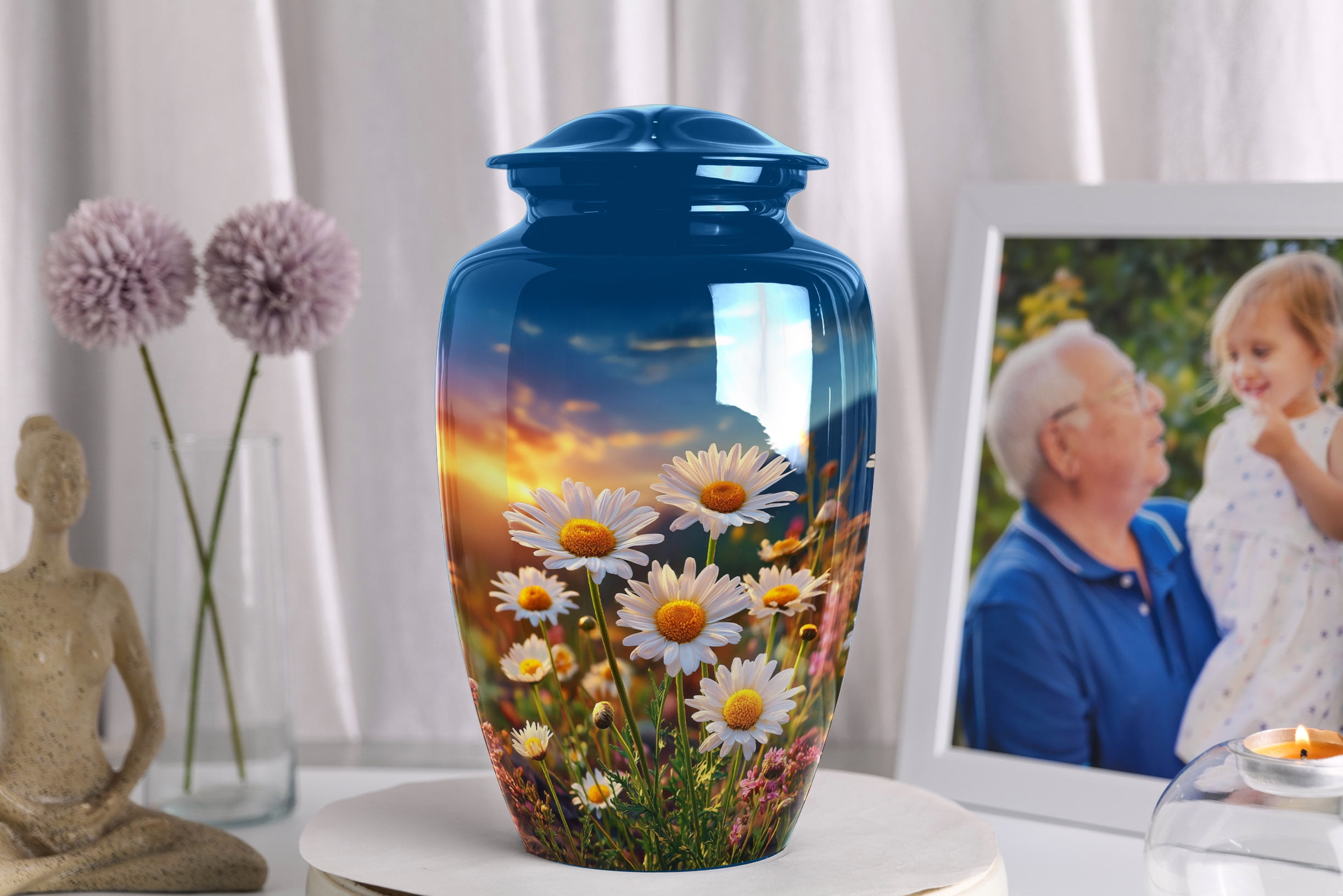 Daisies urns for human Ashes Adut male and Female, Large Cremation urn for human Ashes