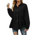 thumbnail image 2 of XFLWAM Women's Corduroy Peplum Button Down Shirt Jacket Long Sleeve Lapel Babydoll Blouse Tops with Pockets Black XXL, 2 of 3