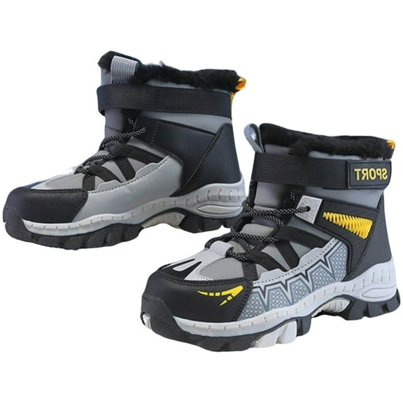 Winter Hiking Boots for Boys Fashion Kids Insulated Furry Lined Lace up Platform Snow Booties Nonslip Outdoor Athletic Ski Trekking Ankle Boots Yellow 1 Big Kid