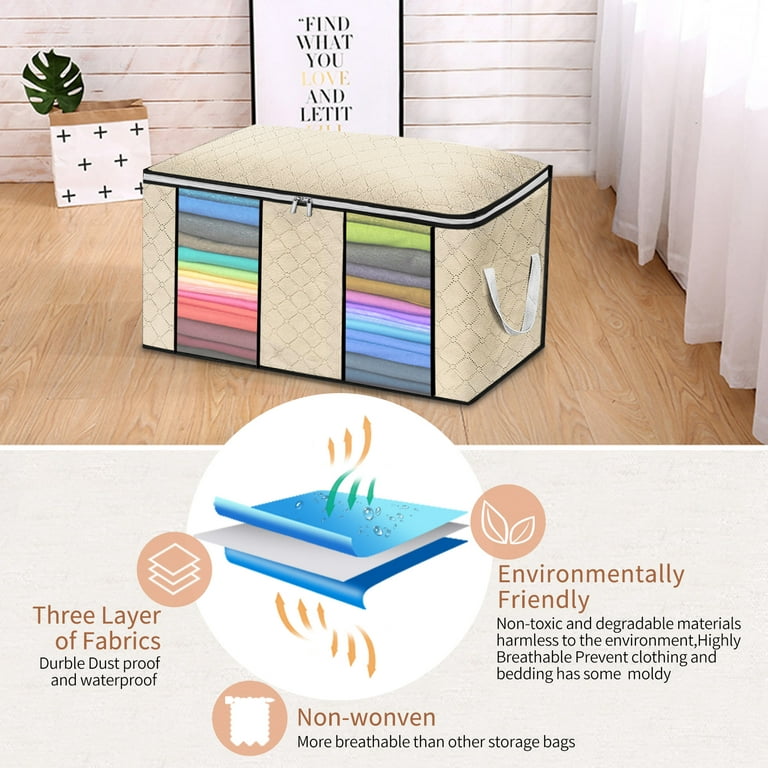 FlidRunest 3pcs 130L Blanket Storage Bags, Large Capacity Closet Organizers and Storage with Reinforced Handle, Under Bed Storage Closet Organizer
