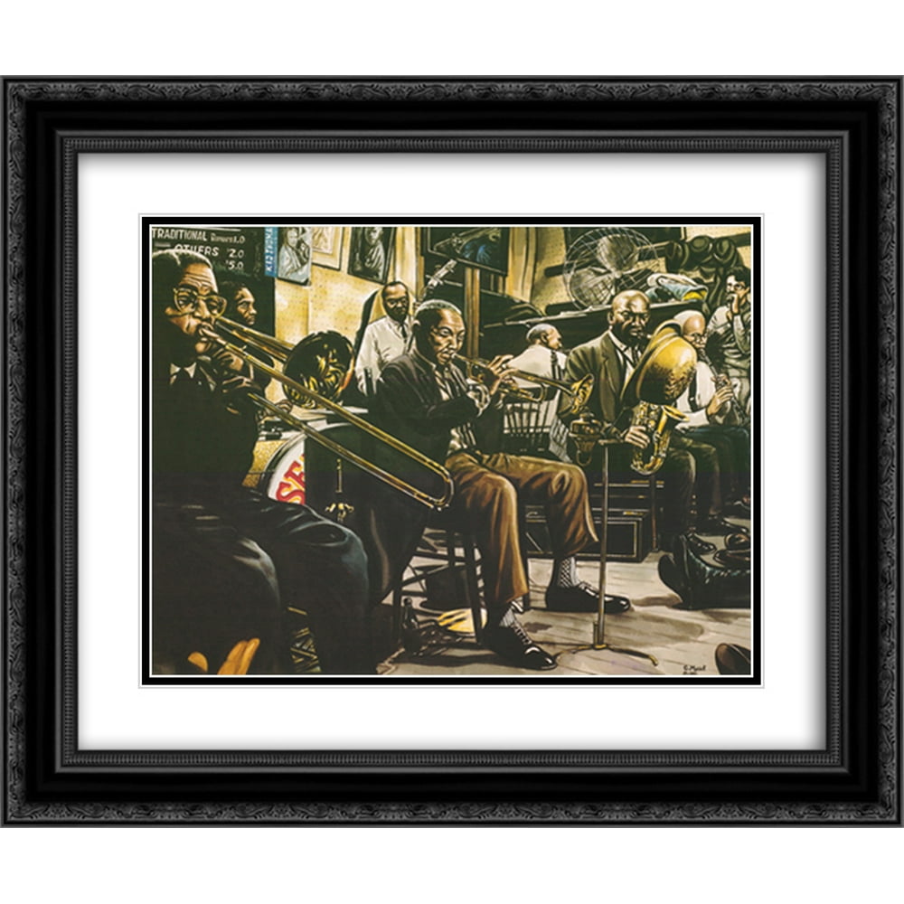 Jazz Band 2x Matted 20x24 Black Ornate Framed Art Print by Gregory