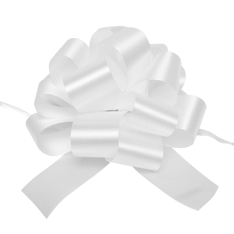 5" Embossed Pull String Bows White Package 50 Quantity 50