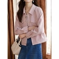 thumbnail image 2 of Solid Color Single-Breasted Polo Collar Short Jacket with Convenient Pockets, Pink, X-Large, 2 of 5