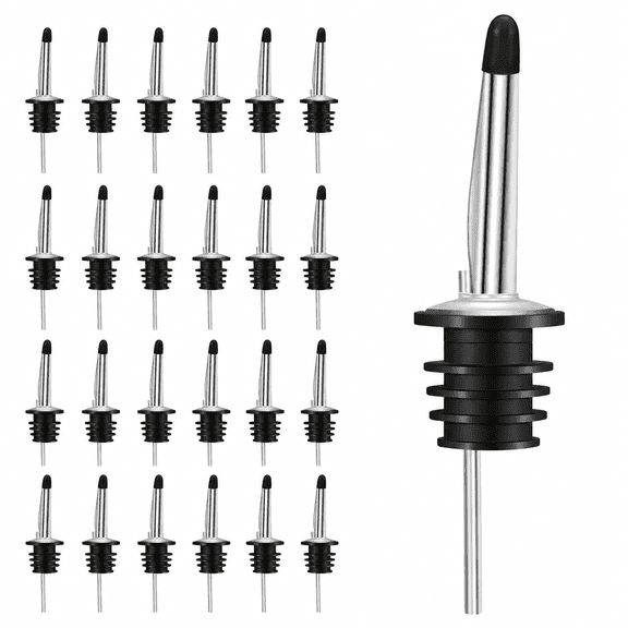 24 Pack Stainless Steel Liquor Pour Spouts with Dust Caps, Bar Tools Set for Liquor Bottles