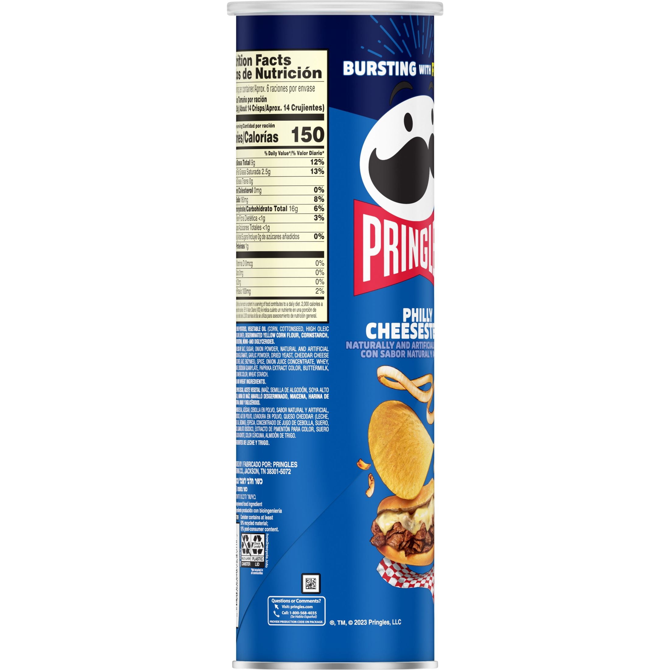 Pringles Philly Cheesesteak Potato Crisps Chips, Lunch Snacks, 5.5 oz (Pack of 4)