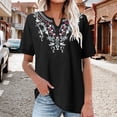 thumbnail image 2 of Ruyang Women's Cotton Linen Embroidery Shirt V Neck Solid Color Female Art Loose Pullover Short Sleeve Top Shirts for Women Casual Summer, 2 of 9
