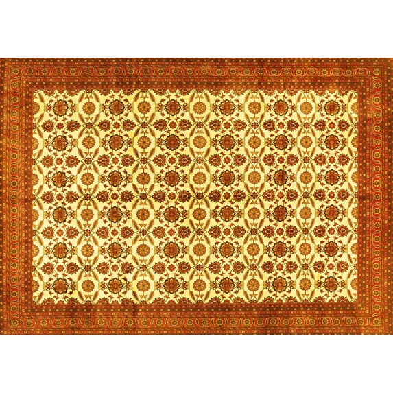 Ahgly Company Machine Washable Indoor Rectangle Persian Yellow Traditional Area Rugs, 2' x 5'