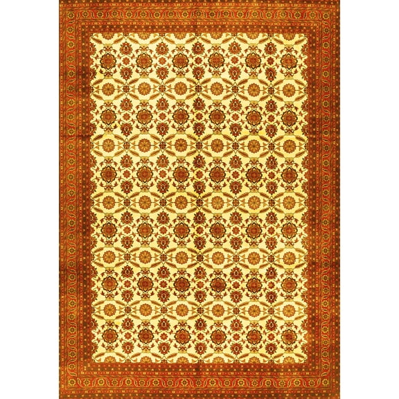 Ahgly Company Machine Washable Indoor Rectangle Persian Yellow Traditional Area Rugs, 5' x 7'