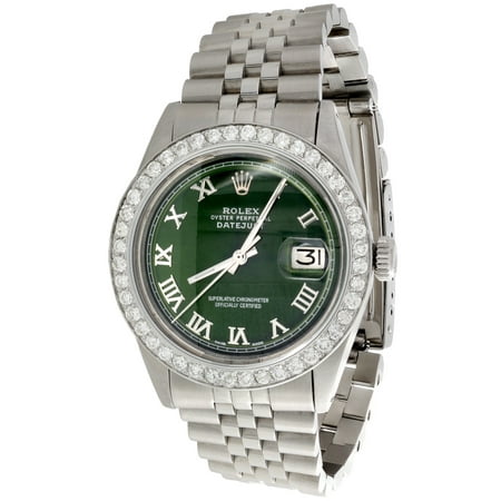 Mens Rolex 36mm DateJust Diamond Jubilee Watch Roman Numeral Green Dial 1.90 CT.