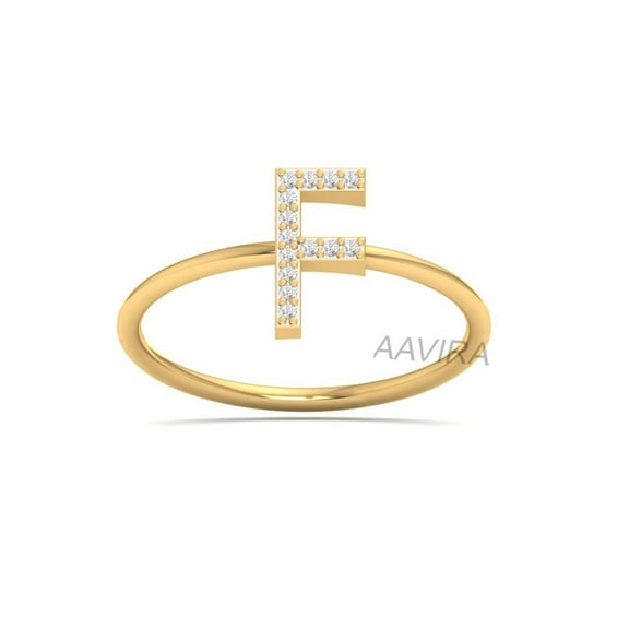 Diamond Initial Ring, F Letter Personalized Ring for Women