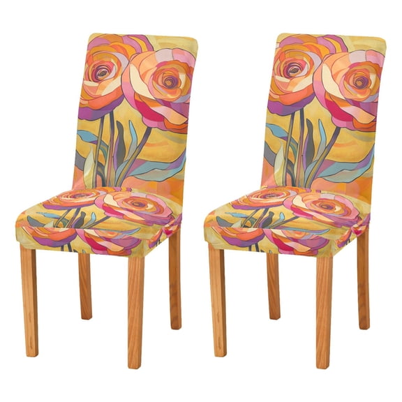 Yayeee 2 Pack Dining Chair Covers Stretch Parson Chairs Slipcovers Seat Protector, Purple Abstract Floral