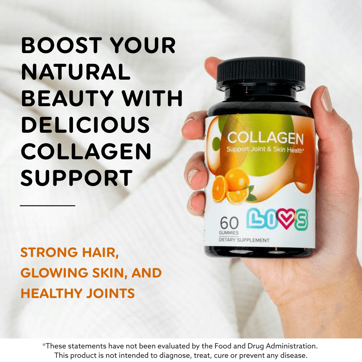 LIVS Marine Collagen Peptides Gummies for Women & Men, Hydrolyzed Supplement for Skin & Joints, Natural Orange Flavor, 120 Count with 60 Servings