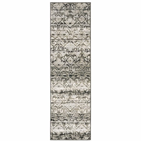 HomeRoots 508350 2 x 8 ft. Gray & Ivory Geometric Power Loom Stain Resistant Runner Area Rug