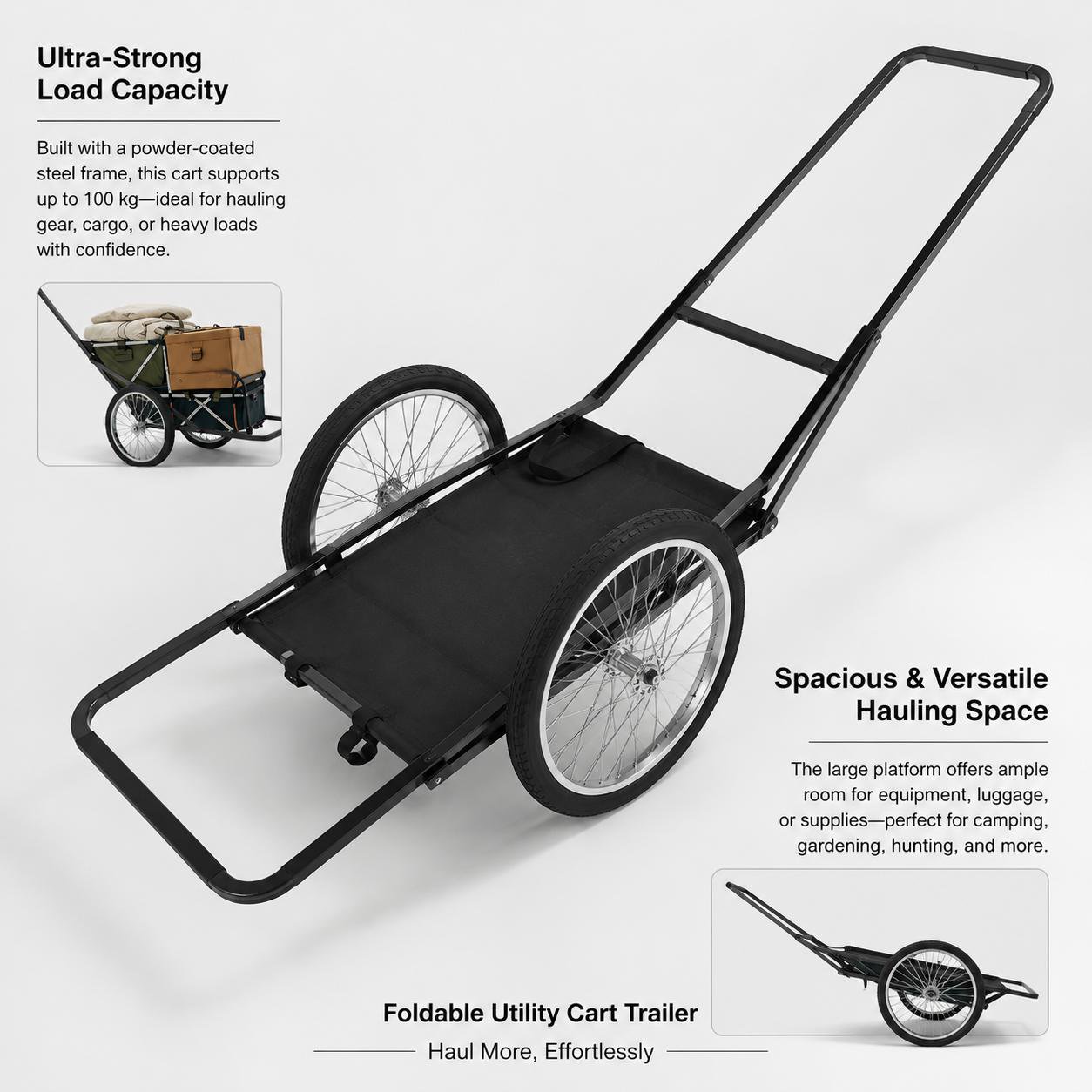 550 Lbs Folding Deer Game Cart with Polyester Liner 2 Rubber Wheels Buckle Straps