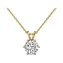 Lab Grown Diamond Pendant Necklace | IGI Certified 1.5 Carat 6 Prong Solitaire Diamond Pendant Necklace With Chain | F-G Color, VS1-VS2 Clarity | 14K Yellow Gold | Friendly Diamonds