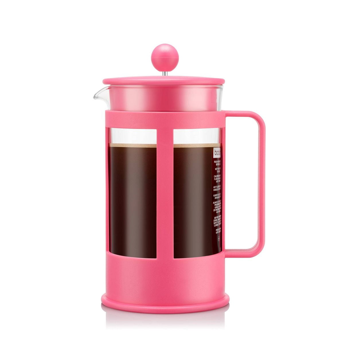 Bodum Kenya French Press Coffee Maker, 8 Cup, 1.0 L, 34 oz, Pink, Glass Beaker