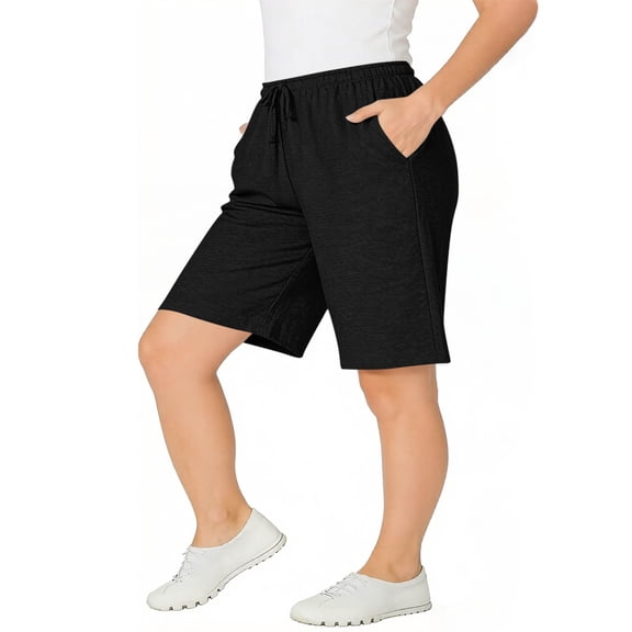 Wovilon Women's Plus Size Elastic Drawstring Waist Shorts with Side Pockets and Textured Fabric, Relaxed Fit Solid Color Casual Summer Activewear for Gym and Everyday Wear