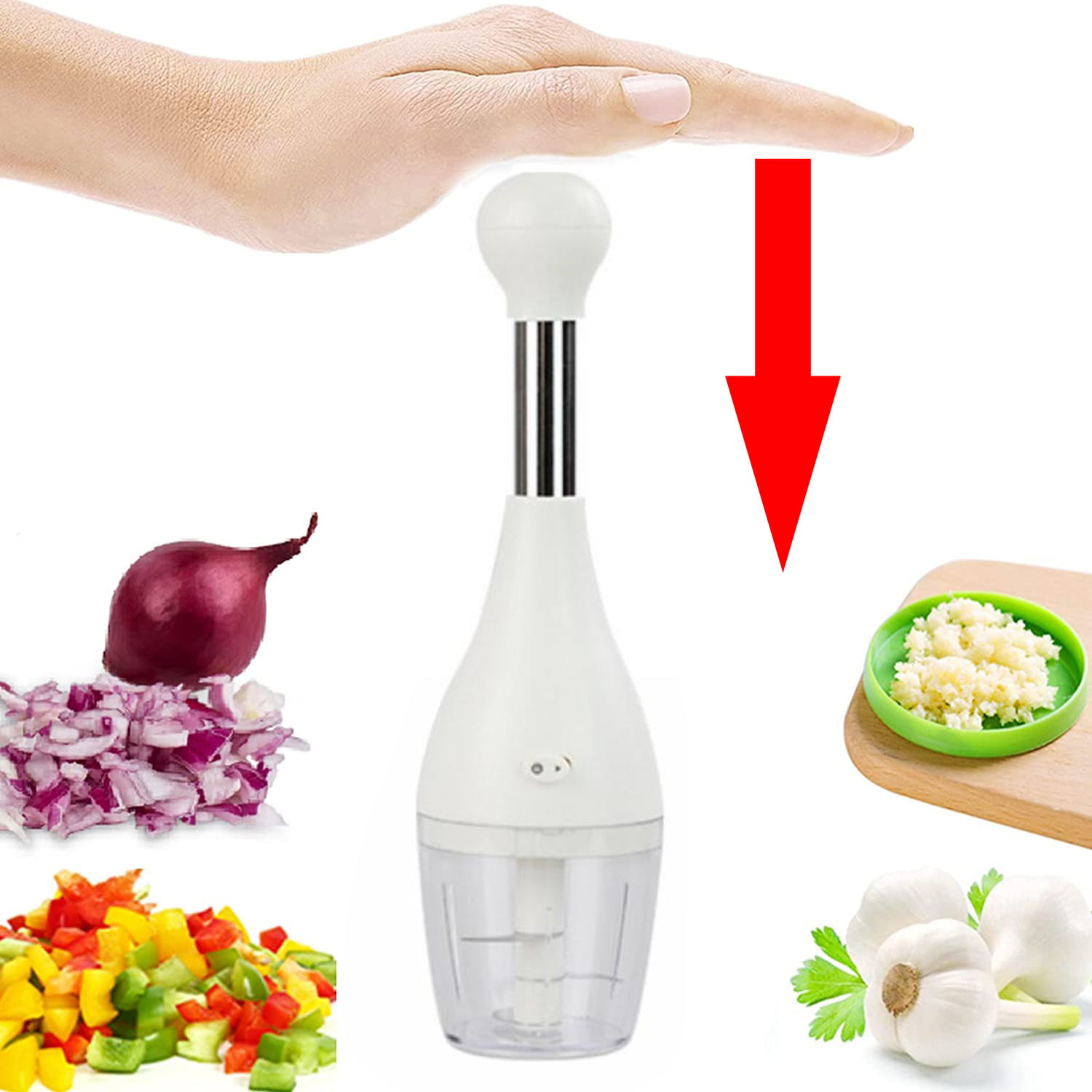 Automatic Rebound Stainless Steel Hand Chopper Sharp Blade Vegetable Onions  Garlic Nuts Salads Hand Chopper Kitchen Gadget