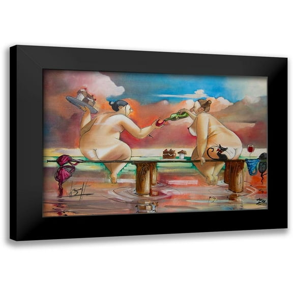 West, Ronald 14x11 Black Modern Framed Museum Art Print Titled - Wine and Cake on Jetty