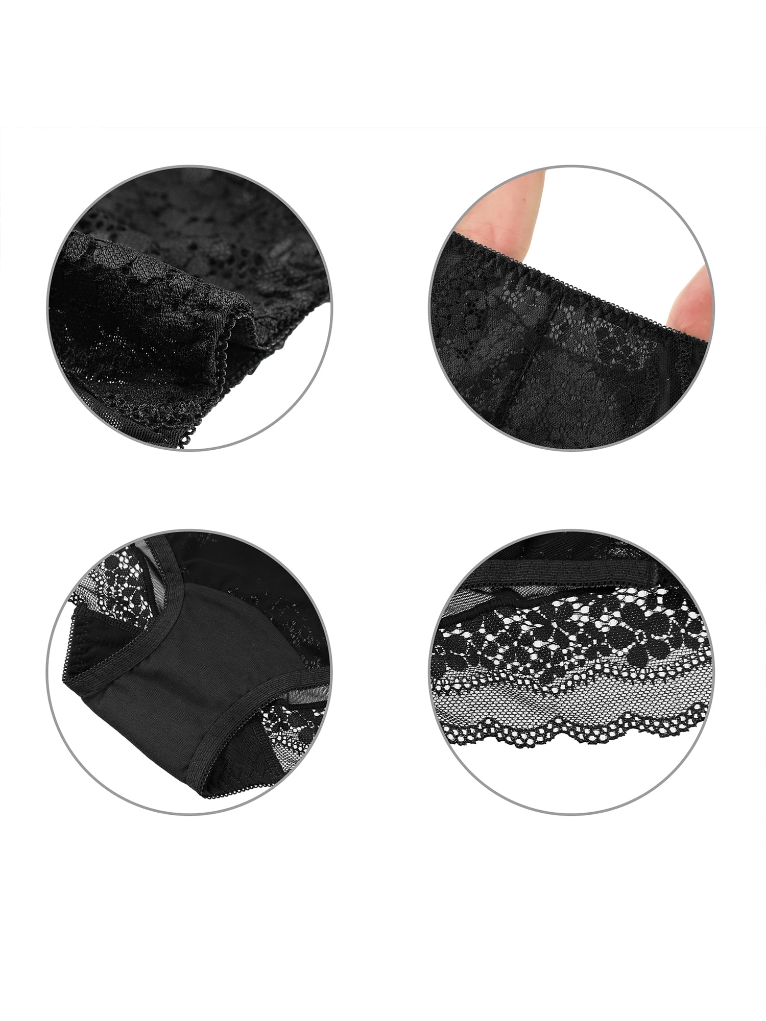 Unique Bargains Women's Plus Size Lace Trim High Rise Solid Brief Stretchy Underwear Black 1X