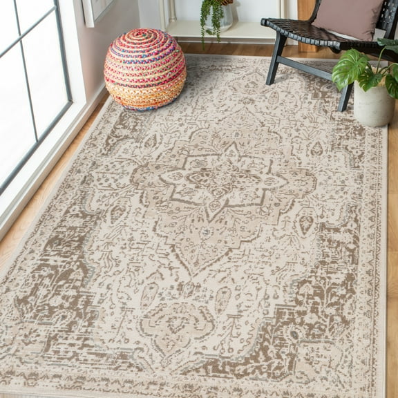 HomeRoots 531698 10 x 14 ft. Cream Medallion Power Loom Rectangle Area Rug