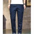 thumbnail image 2 of Mens Cargo Pants Solid Color Lace-up Elastic Multi-pocket Sports Cargo Pants Full Length Pants Pantalones Para Hombre Blue S, 2 of 5