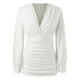 thumbnail image 5 of Top de encaje transparente con pedrería para mujer - Cuello en V, manga larga, blusa elegante y ajustada, 5 of 6