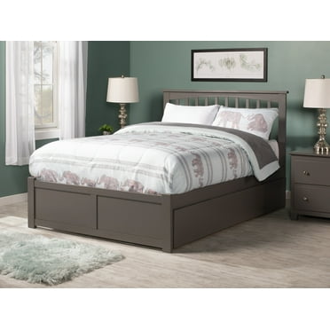 AFI Mission Queen Wood Platform Bed with Headboard Footboard & Twin XL Trundle, Grey