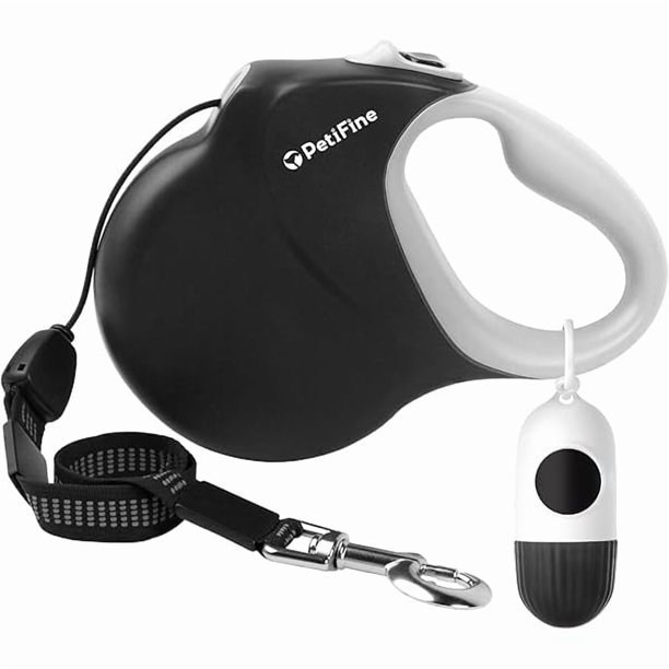 wonima02 Retractable Dog Leash with Dispenser and Poop Bags,30 FT Heavy Duty Dog Walking Leash for Medium/Large Dogs up to 110 lbs, 360° Tangle-Free Long Retract Dog Lead, One-Hand Brake, Black
