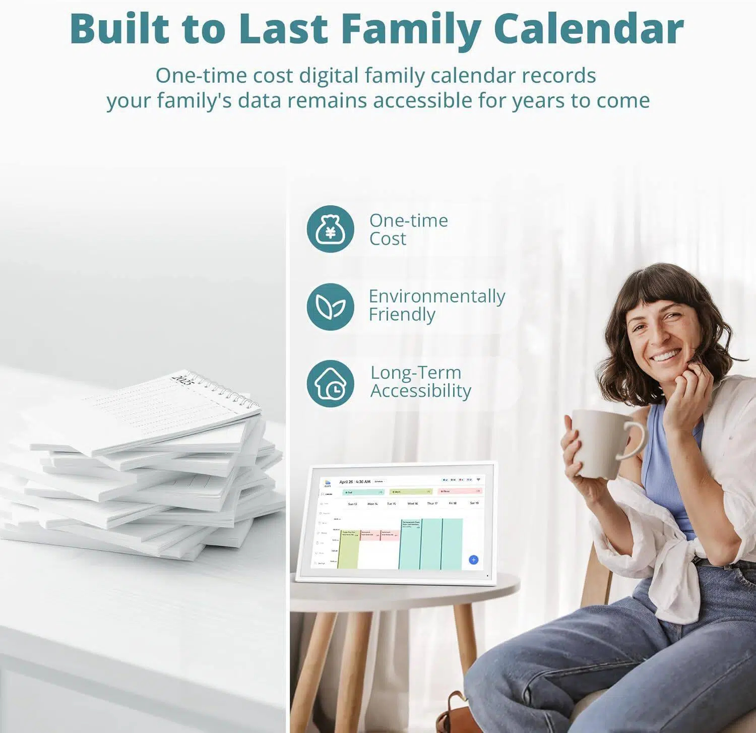 KABB Calendar: 15-inch Digital Calendar & Chore Chart, Smart Touchscreen Interactive Display for Family Schedules – Wall Mount Included, Great for Organizing Your 2026 Calendar