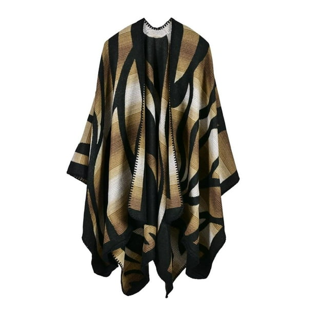 Poncho tipo capa con degradado elegante de gran tamaño para mujer café