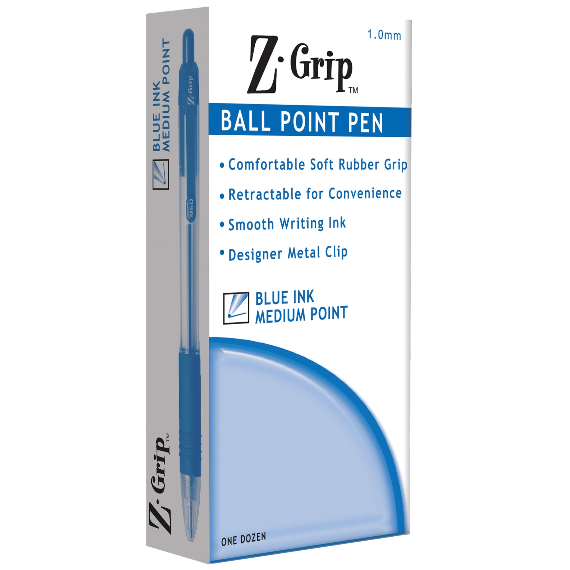 Zebra Z-Grip Retractable Ballpoint Pen Blue Ink Medium Dozen 22220 
