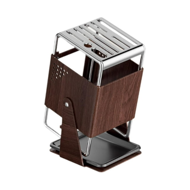 Soporte para utensilios de cocina, bloque de cuchillos giratorio, organizador de acero inoxidable con Marrón