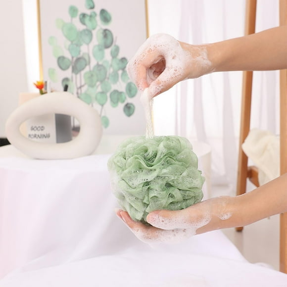 Soft Non-Scattering Scrubbing Bath Ball, Premium Dual-Tone Exfoliating Sponge with Hanging Loop, Gentle Body Wash Applicator for Shower Bathing Skin Care, Green