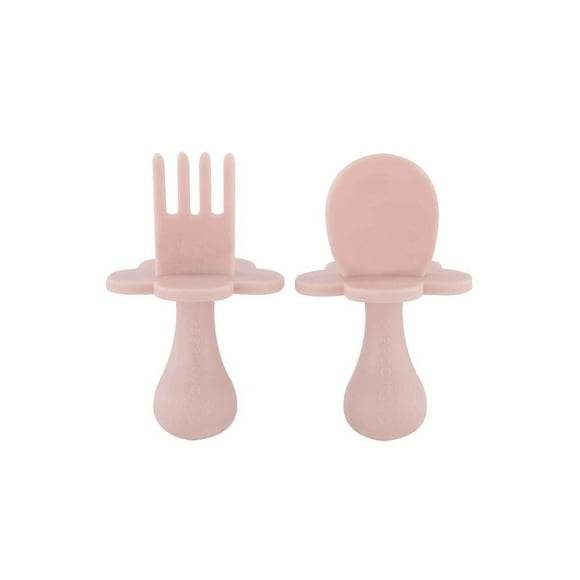Grabease Juego de 2 Cubiertos Cuchara y Tenedor de Alimentación , 7+ Meses, Ergonómicas, Libres de BPA, Rosa