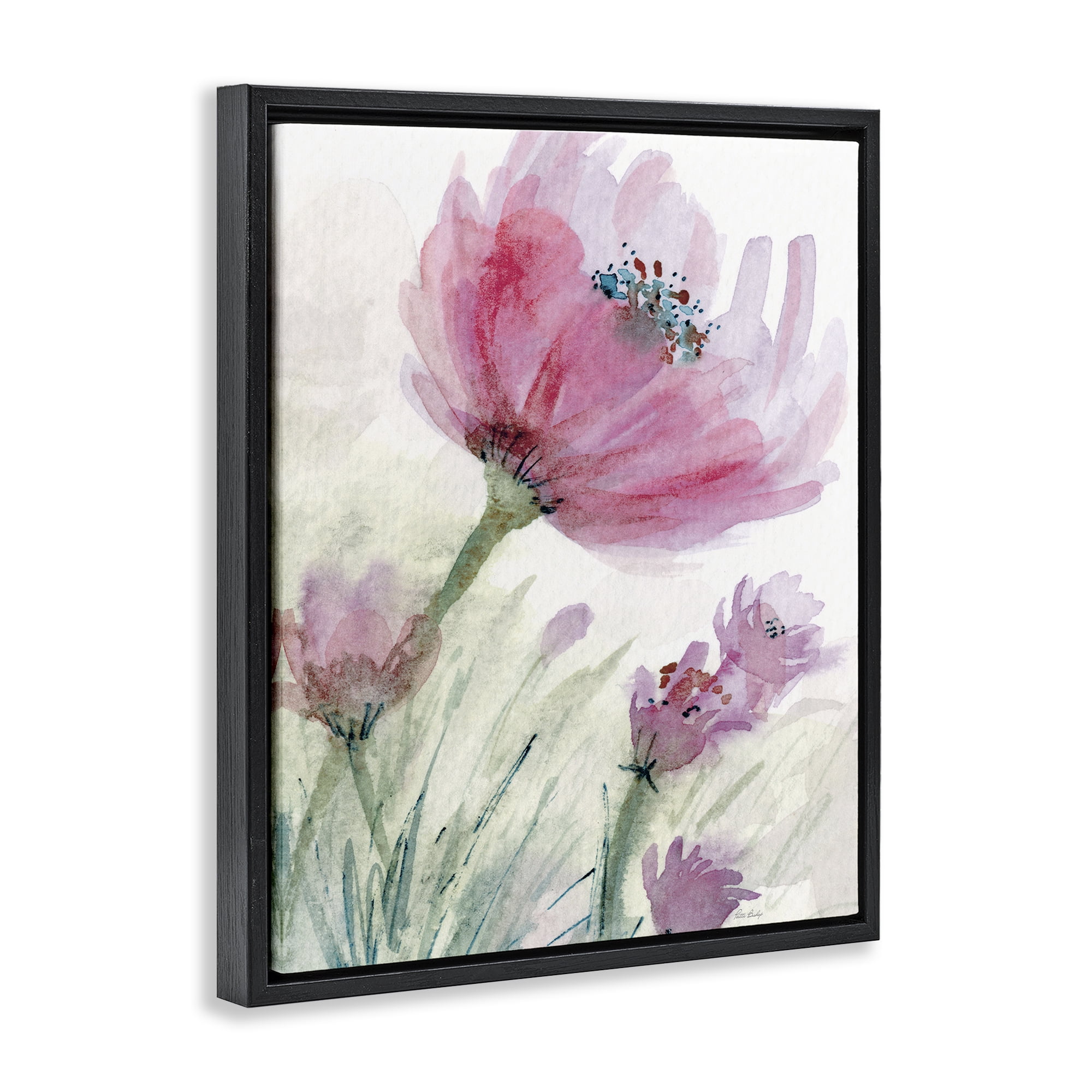 Stupell Industries Pink Flower & Speckled Stamen Black Framed Floater Canvas Wall Art, design by Patti Bishop