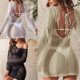 thumbnail image 4 of Vestido playero manga larga para mujer, Vestido playa holgado, ropa baño Sexy ahuecada, traje baño ganchillo, 4 of 5