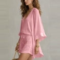 thumbnail image 4 of Ailaofu Women's Three Piece Solid Color Suit, Loose Cardigan V Neck Sleeveless Vest Drawstring Shorts Casual Set, Fashion Beach Suit, 4 of 8