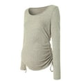 thumbnail image 4 of mgoYE Fall Maternity Shirts Long Sleeve Maternity Sweaters Boat Neck Ribbed Knit Pregnancy Winter Clothes(Khaki,S), 4 of 9