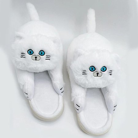 

QWZNDZGR Footsie Cat Slippers Women s Winter Warm Home Slides Funny Kitty Shoes Free Shipping Woman Girl White Fur Mules Gift Slippers