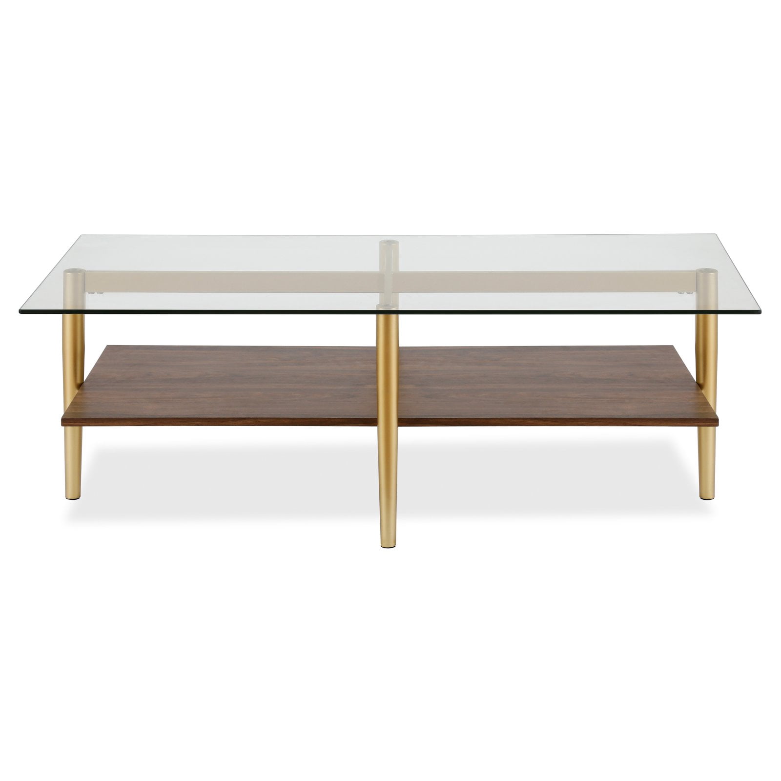 Evelyn&Zoe Otto 47" Wide Rectangular Coffee Table with Faux Marble Shelf, Blackened Bronze/Faux Marble
