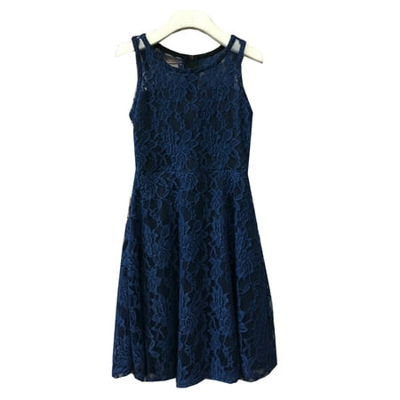 Girls Royal Blue Sweet Lace Sleeveless Christmas (Best Dress Style For Petite Pear Shaped)